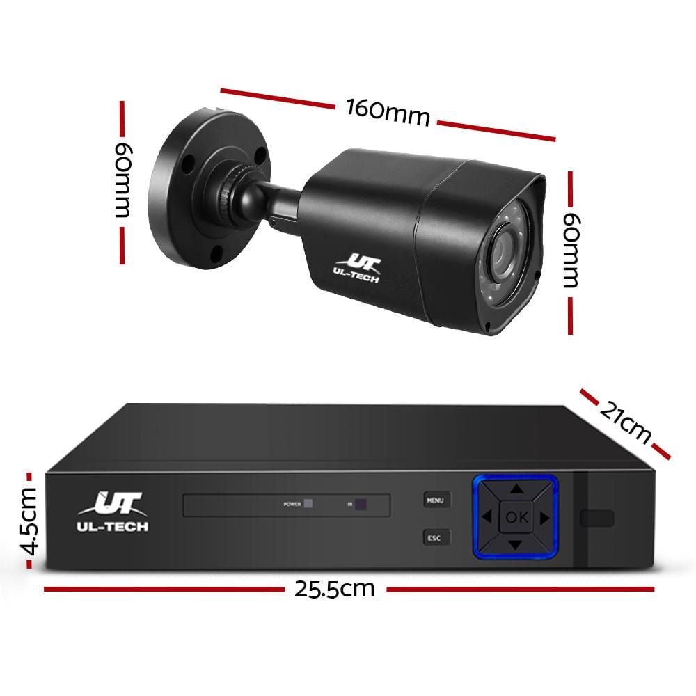 UL-TECH 8CH 5 IN 1 DVR CCTV Security System Video Recorder /w 8 Cameras 1080P HDMI Black