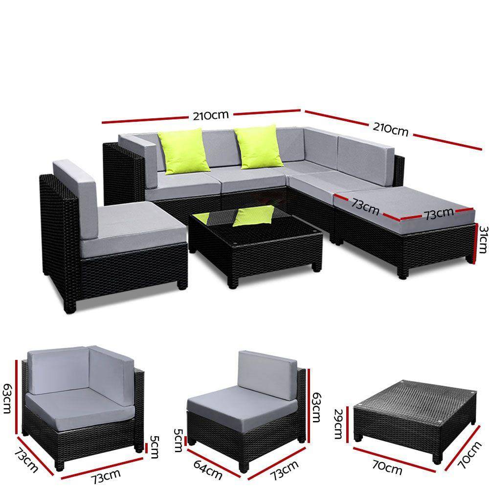 Gardeon 7PC Sofa Set Outdoor Furniture Lounge Setting Wicker Patio Pool