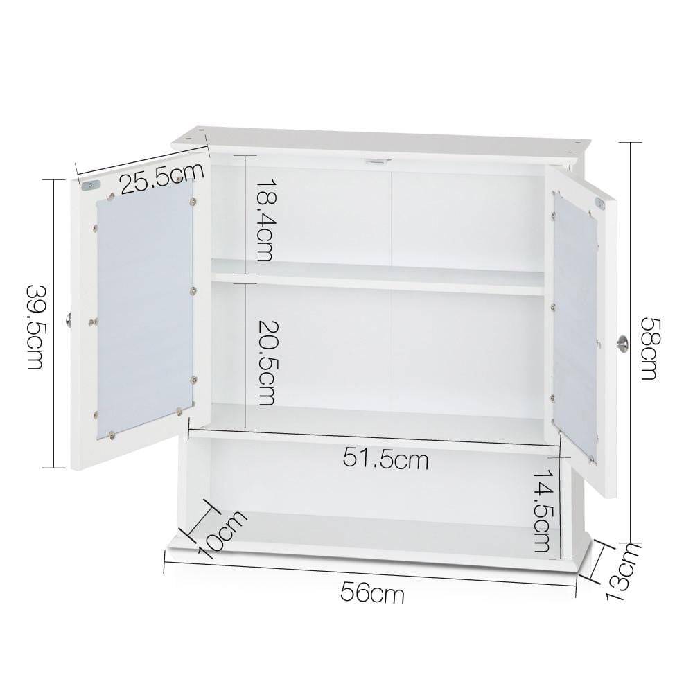 Bathroom Tallboy Storage Cabinet with Mirror | Artiss - White