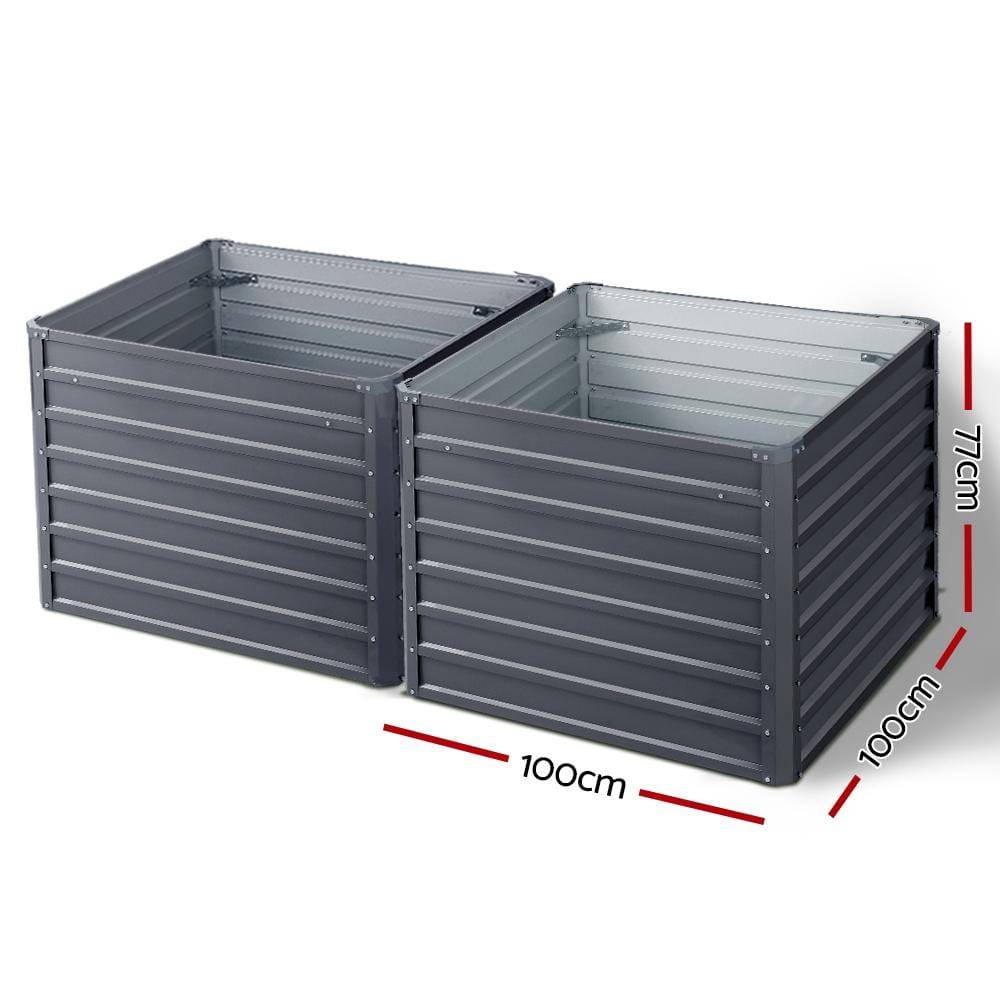 Green Fingers 2x Garden Bed 100x100x77cm Planter Box Raised Container Galvanised