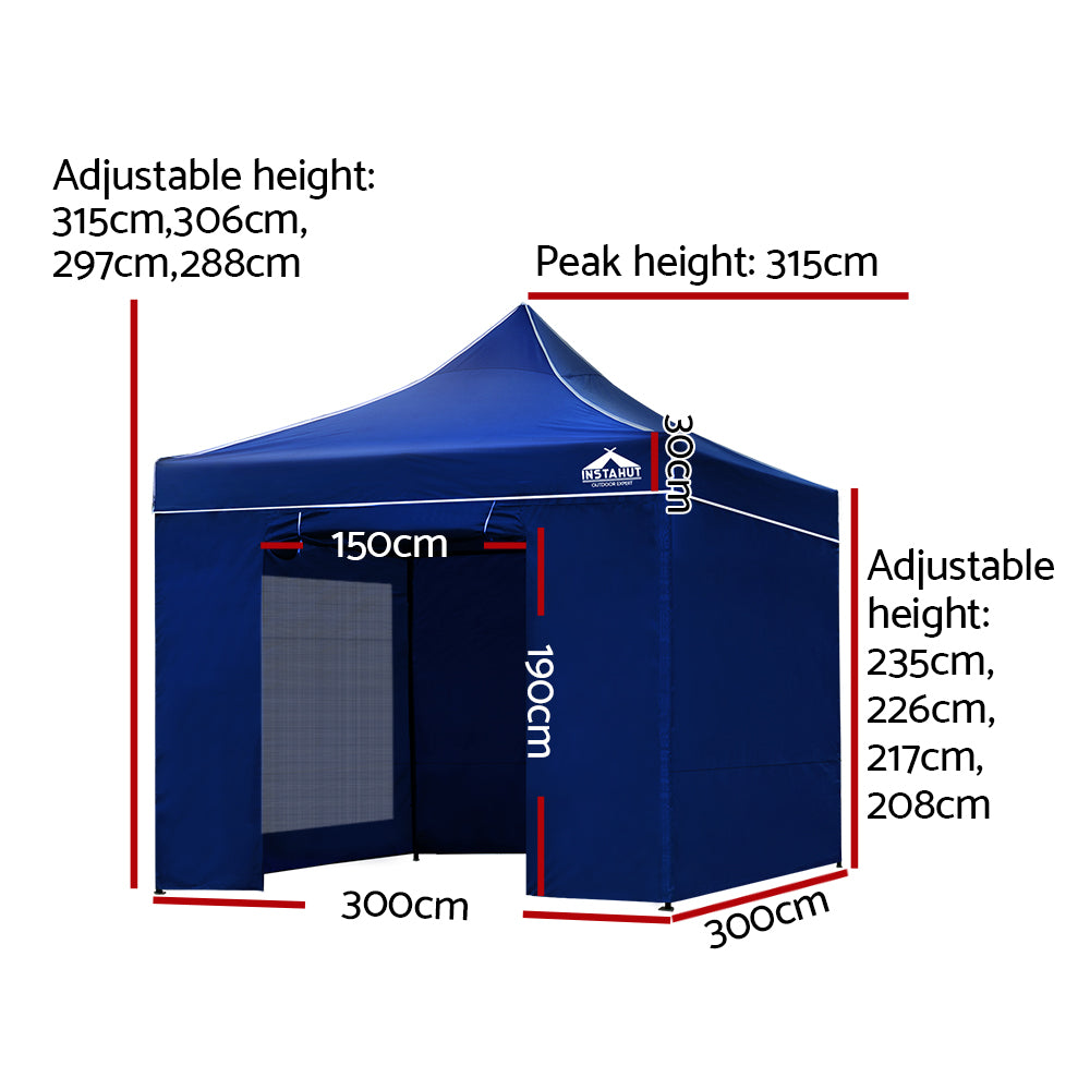 Instahut Gazebo Pop Up Marquee 3x3m-Blue