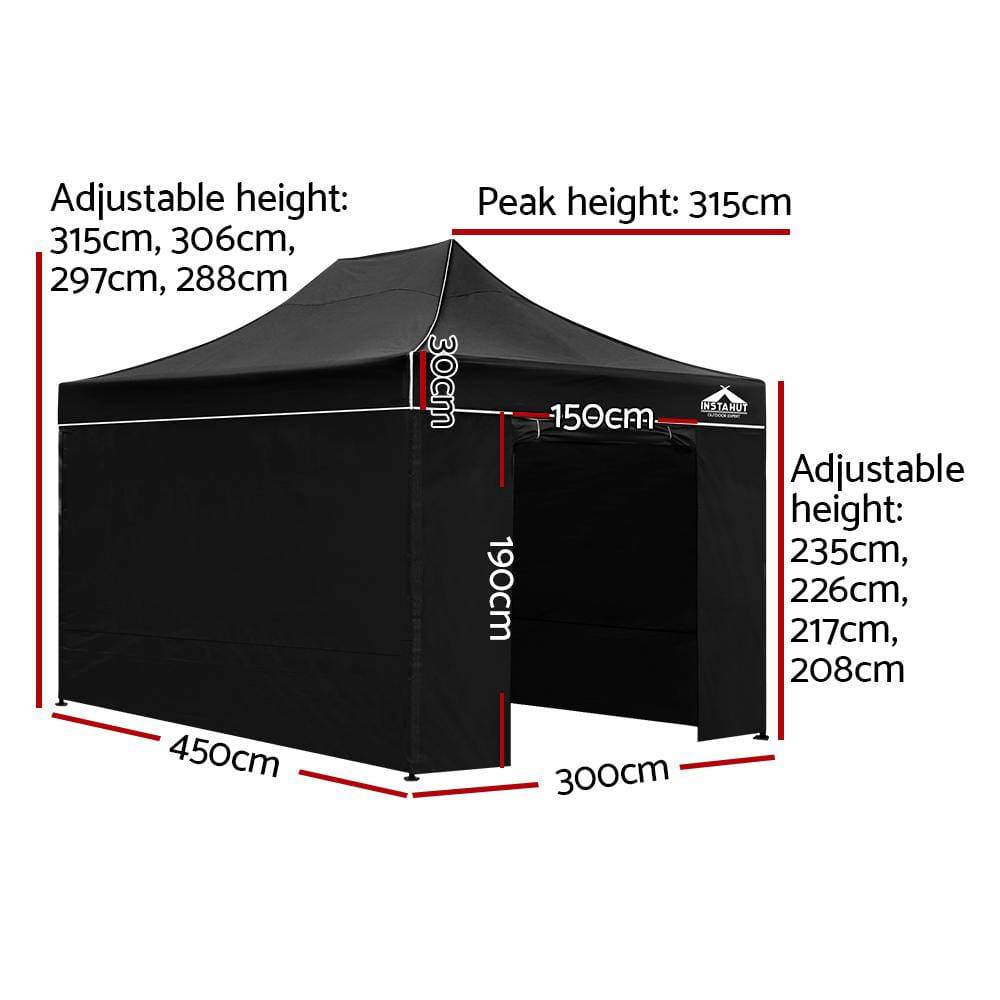 Instahut Gazebo Pop Up Marquee 3x4.5-Black