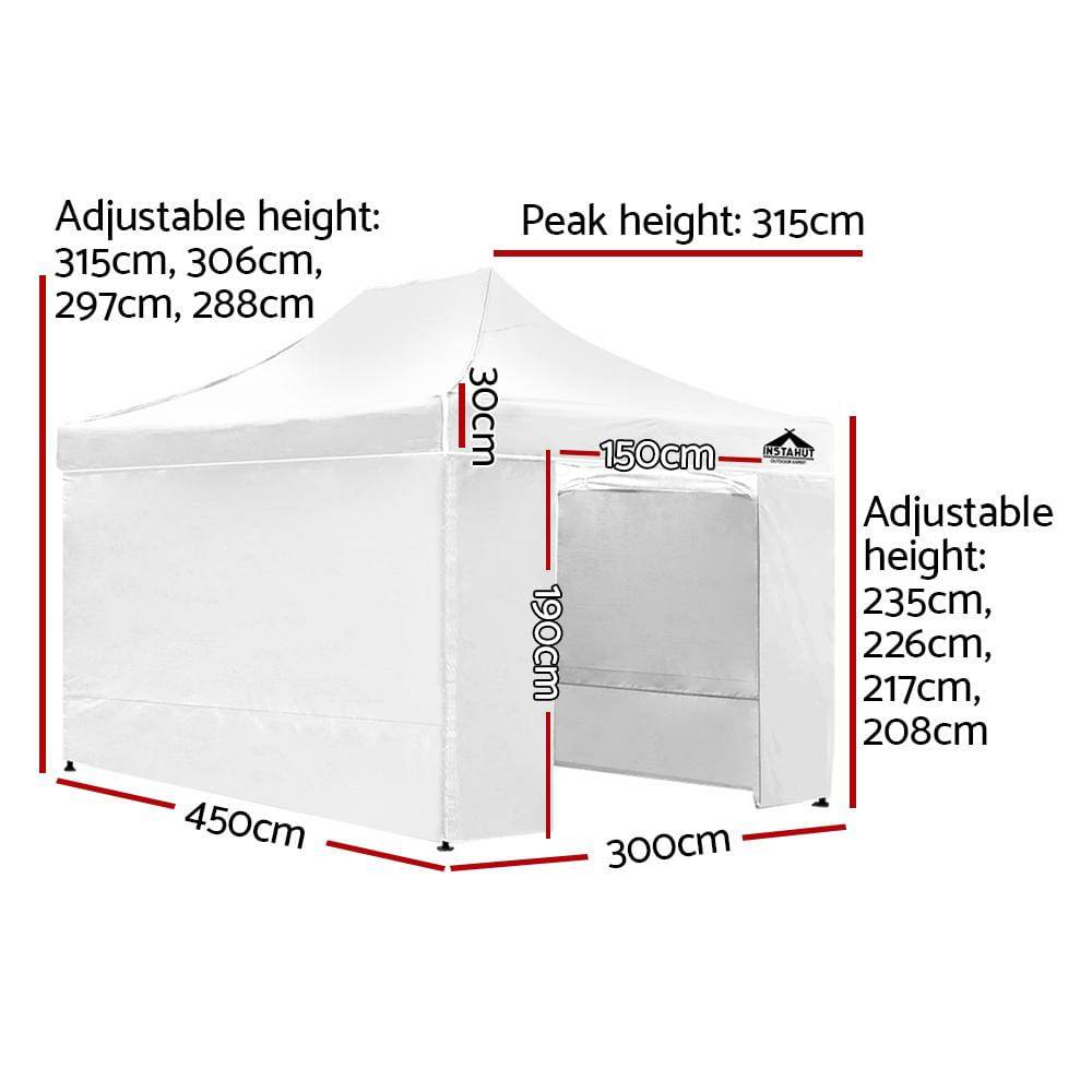 Gazebo Pop Up Marquee 3x4.5m Folding-White