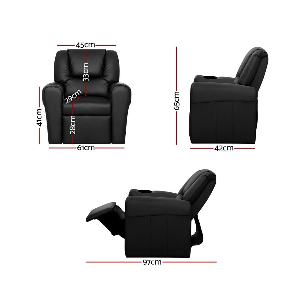 Luxury Kids Recliner Sofa Children PU Couch Armchair Black