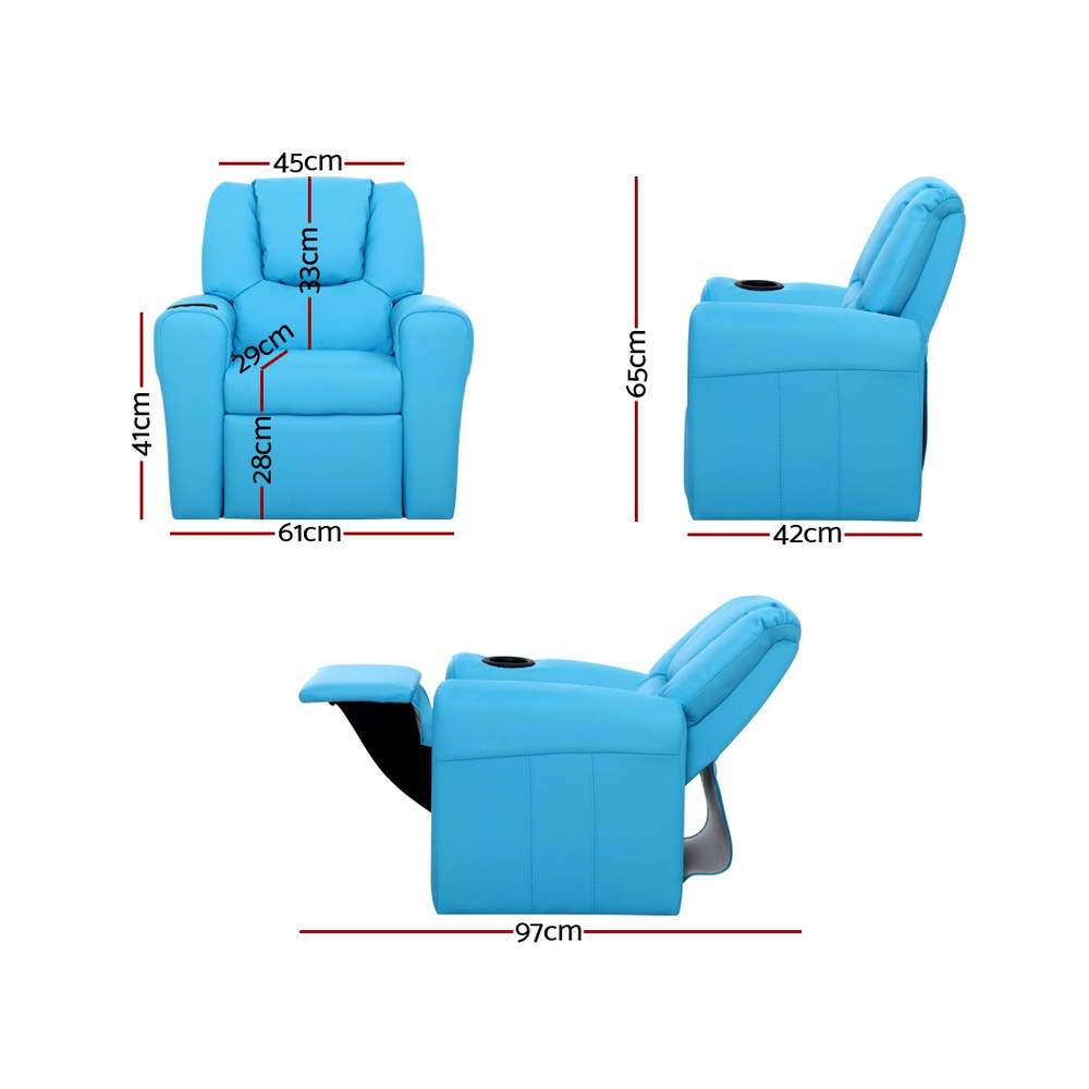 Luxury Kids Recliner Sofa Chair PU Couch Armchair Blue