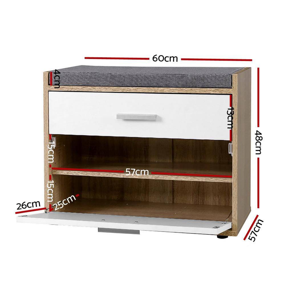 Artiss Shoe Rack Cabinet Bench 8 Pairs White Niva