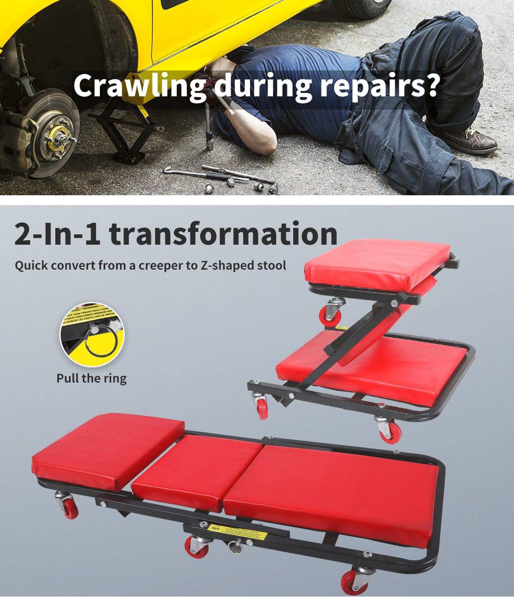 Mechanic Stool 二合一爬行凳和凳子 - 紅色