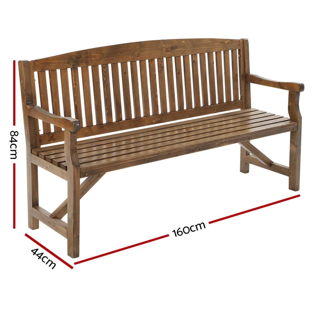Wooden Garden Bench Chair Deck 3 Seater