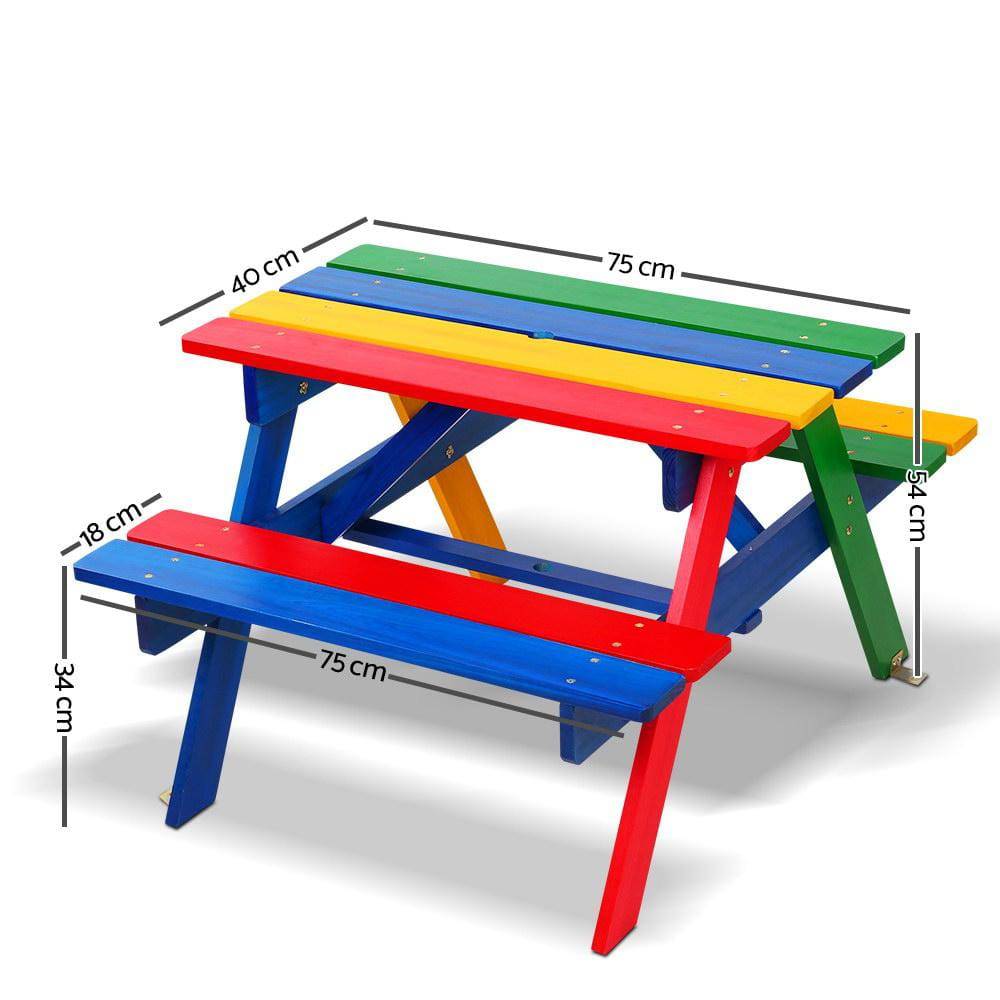 Kids Wooden Picnic Table Set with Umbrella-Keezi