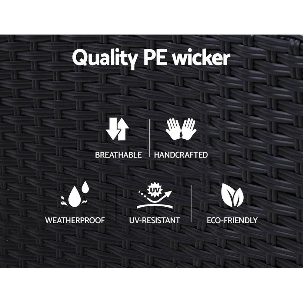 Sun lounge Recliner Chair Wicker Lounger Sofa Day Bed Outdoor Furniture Patio Garden Cushion Ottoman Black Gardeon