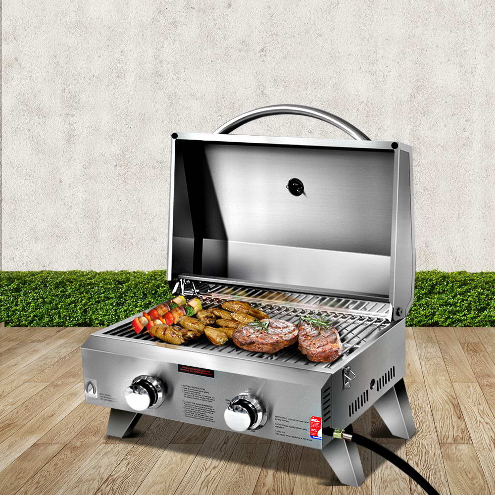Portable 2 Burner Gas BBQ 52cm x 33cm