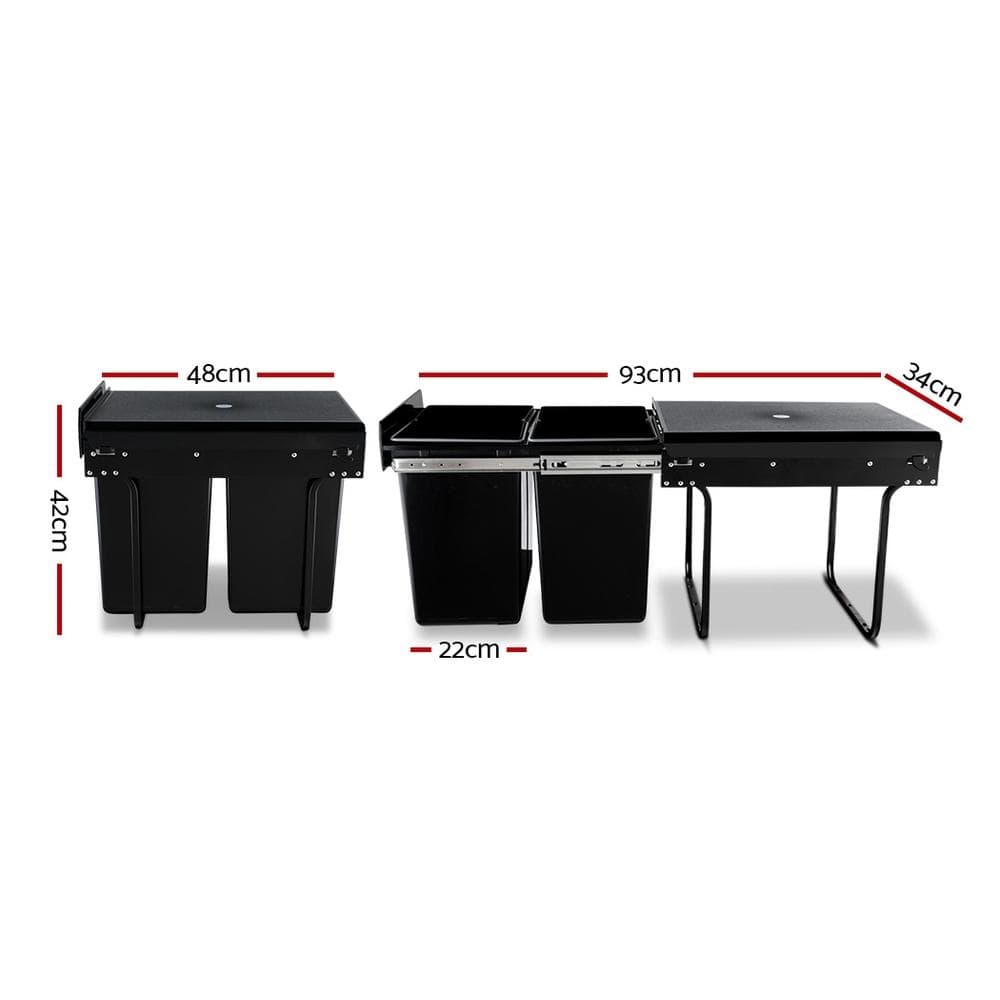 Pull Out Kitchen Bin - Black Cefito 2x20L
