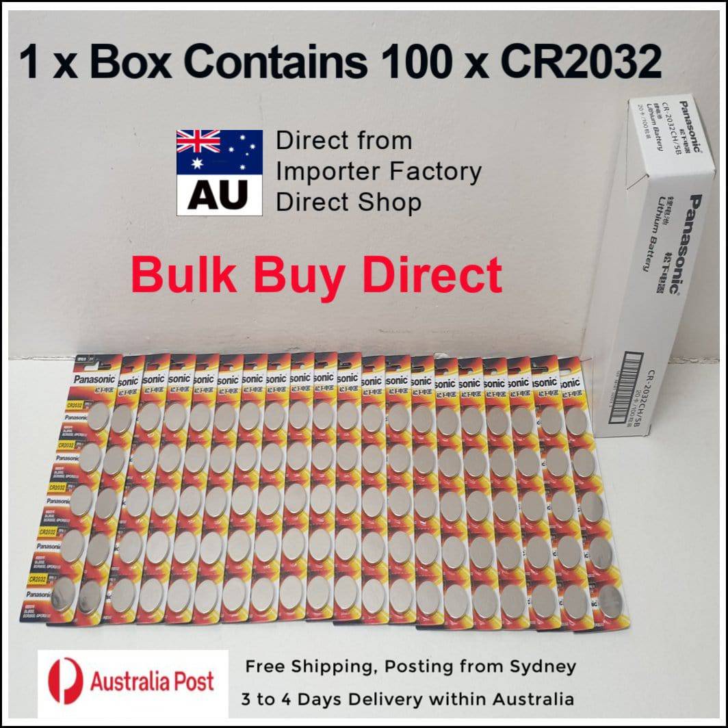Panasonic CR2032 3V Lithium Battery Coin Batteries 1 x Box =100