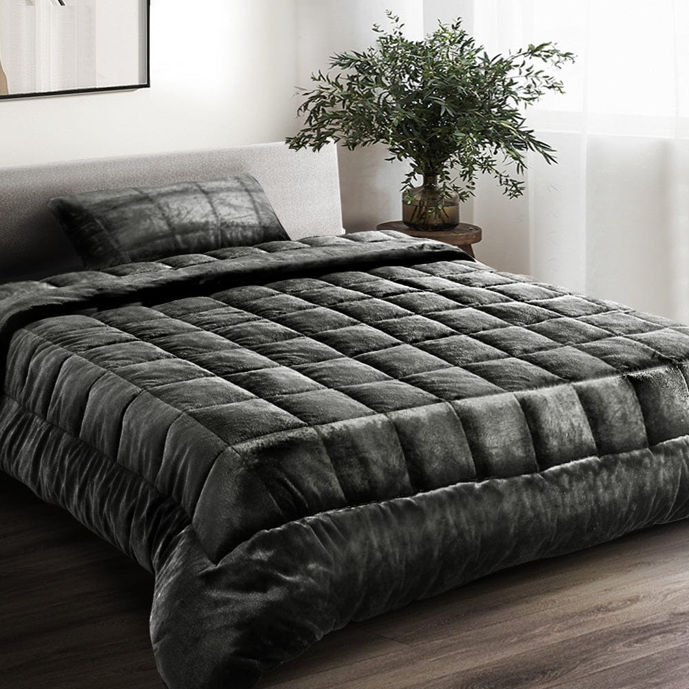 Giselle Bedding Faux Mink Quilt Single Size Charcoal