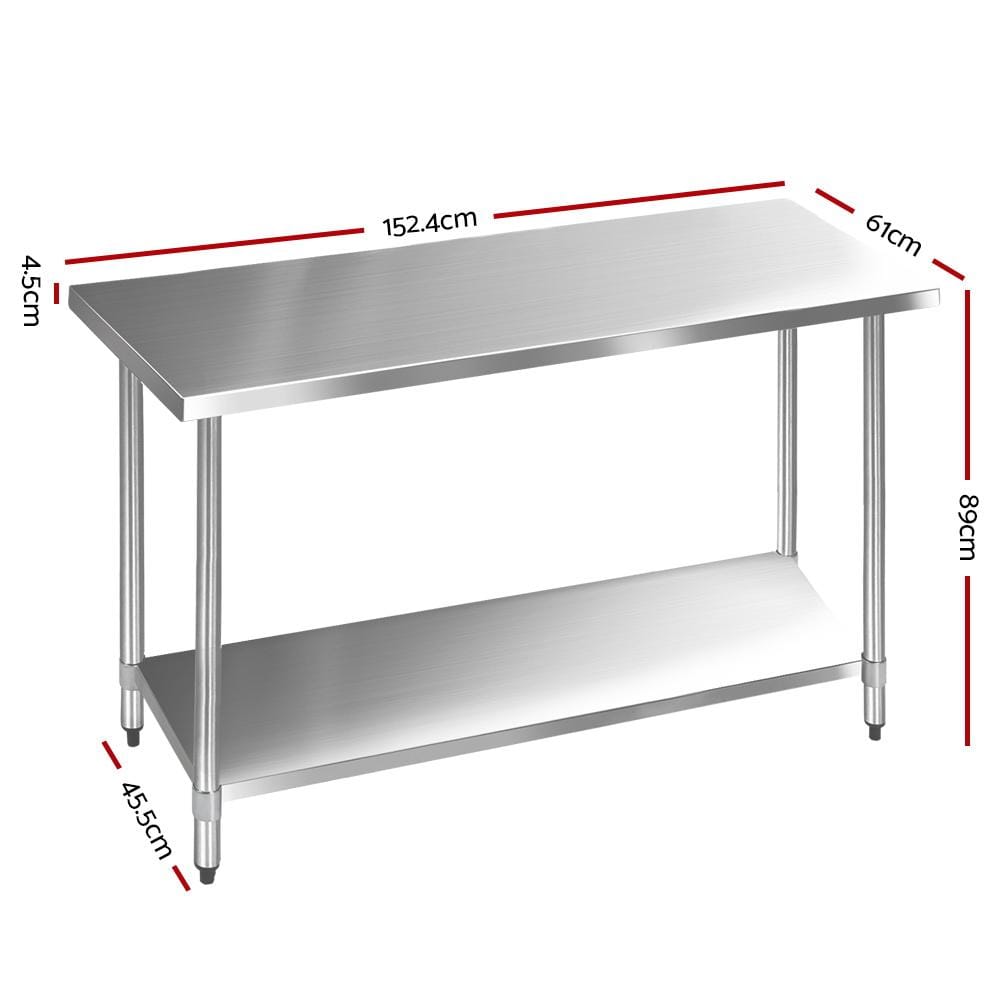 Cefito 610 x 1524mm Commercial Stainless Steel Kitchen Bench 430