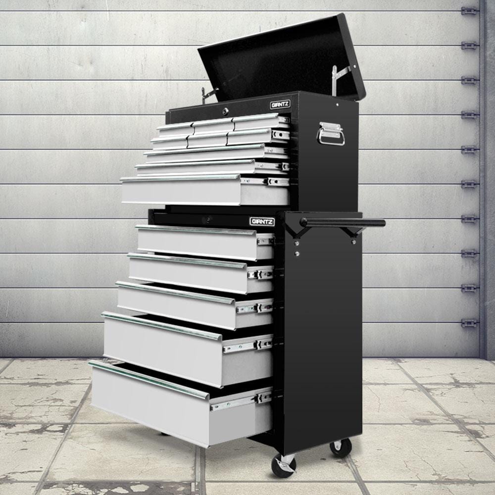 Giantz 14 Drawers Tool box Trolley Black & Silver