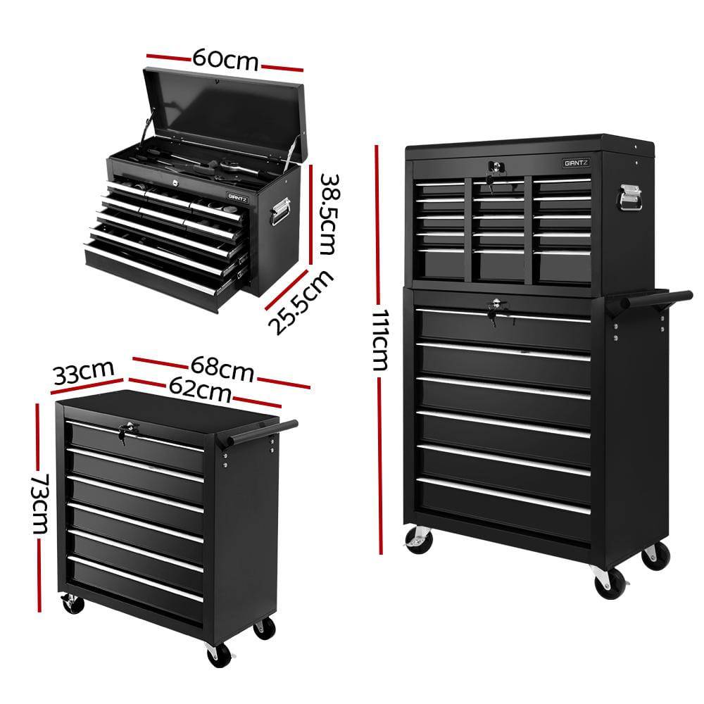 Giantz 15 Drawers Tool Box Trolley Black