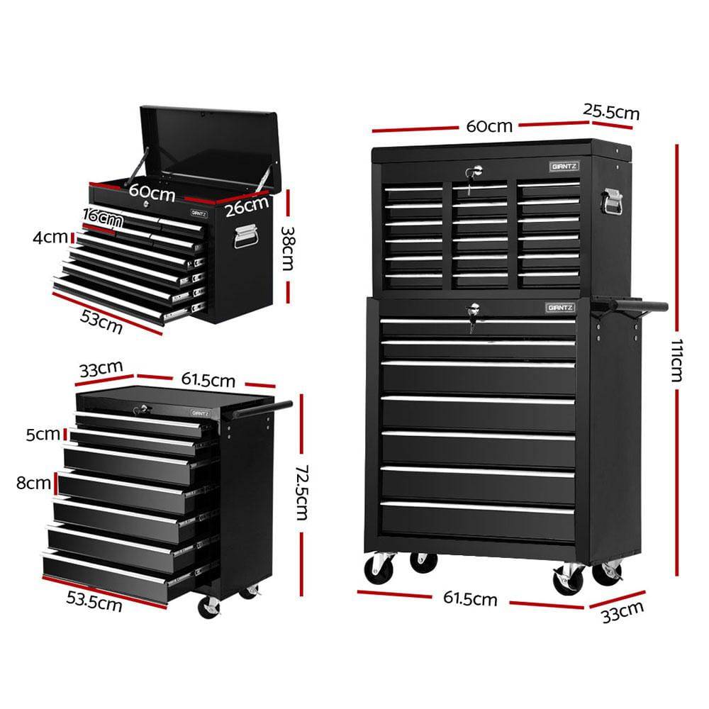 Giantz 17 Drawers Tool Box Trolley Black