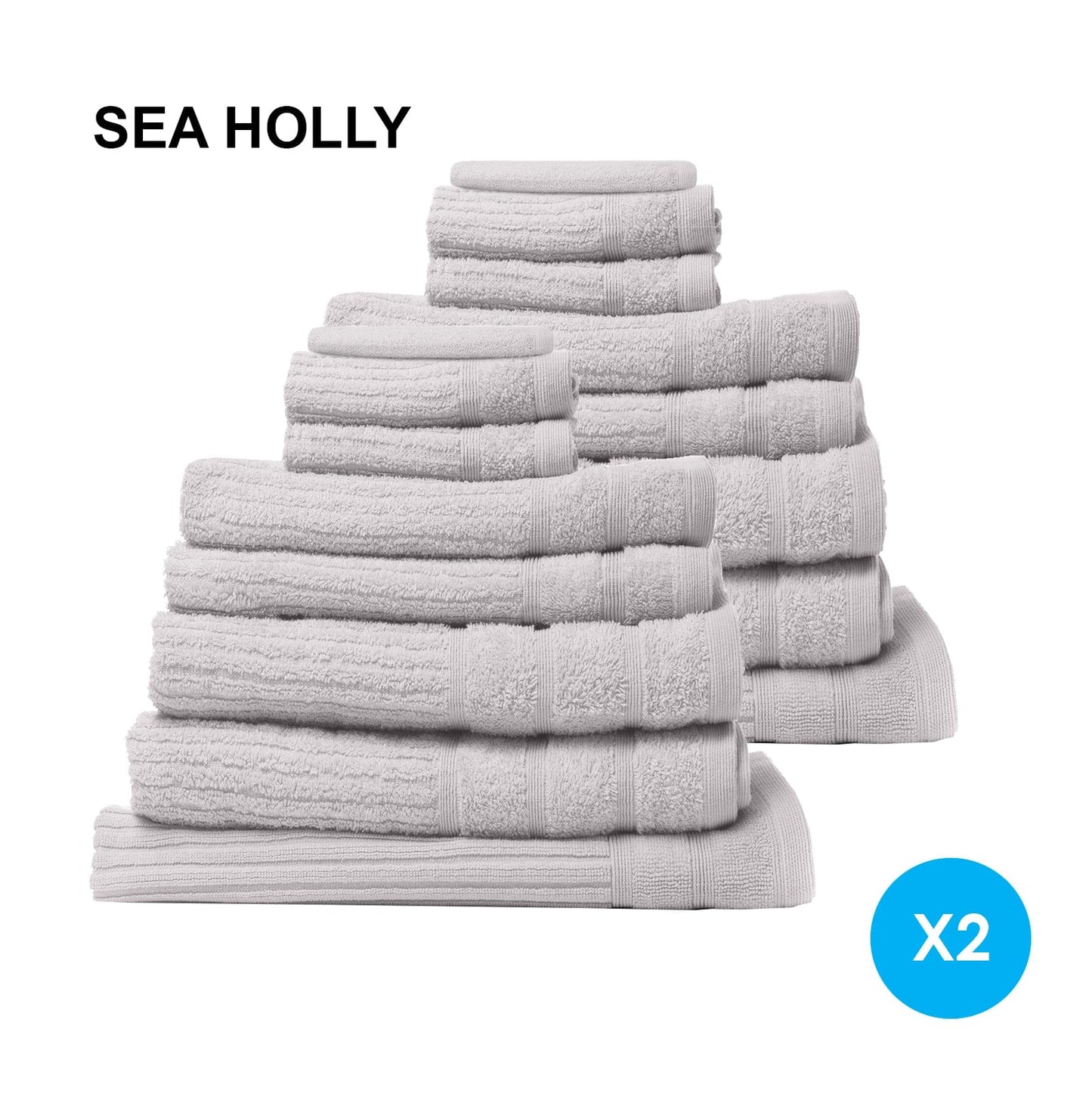 Royal Comfort 16 Piece Egyptian Cotton Eden Towels Set 600GSM Luxurious Absorbent - Sea Holly