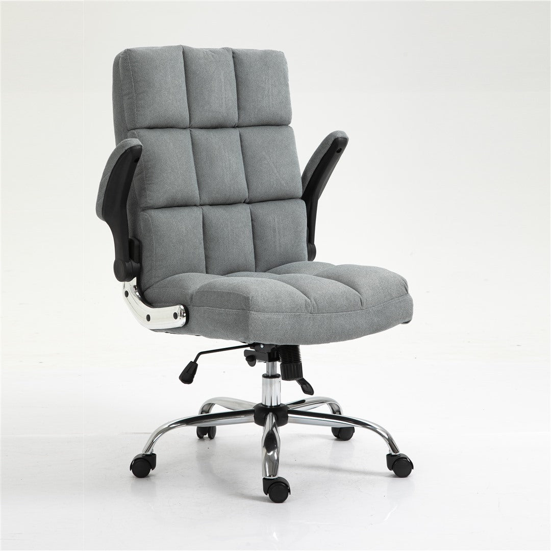 Office Chair Soft Linen Home Ergonomic Swivel Adjustable Tilt Angle and Flip-up Arms