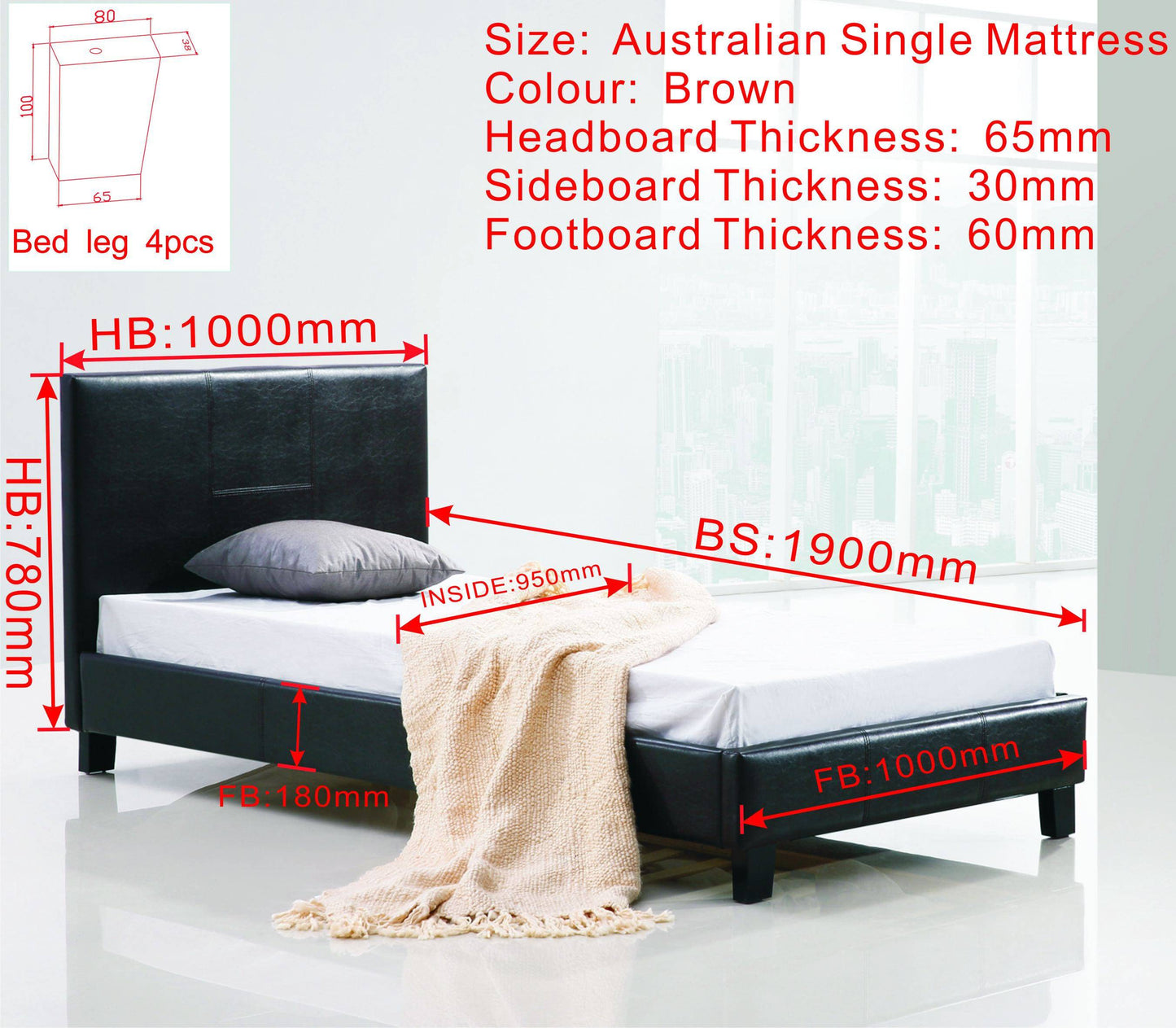Single PU Leather Bed Frame Brown