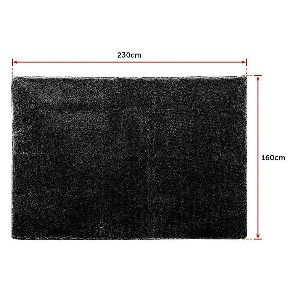 230x160cm Floor Rugs Large Shaggy Rug Area Carpet Bedroom Living Room Mat - Black