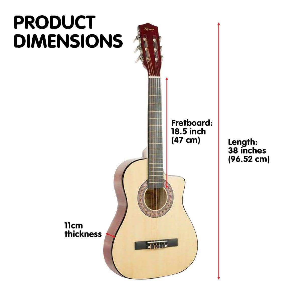 Pro Cutaway Acoustic Guitar with guitar bag - Natural 38in