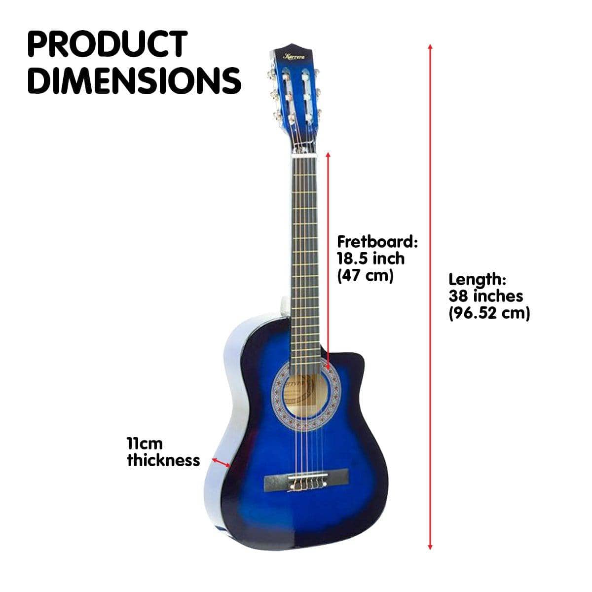 Pro Cutaway Acoustic Guitar with Bag Strings - Blue Burst Karrera 38in