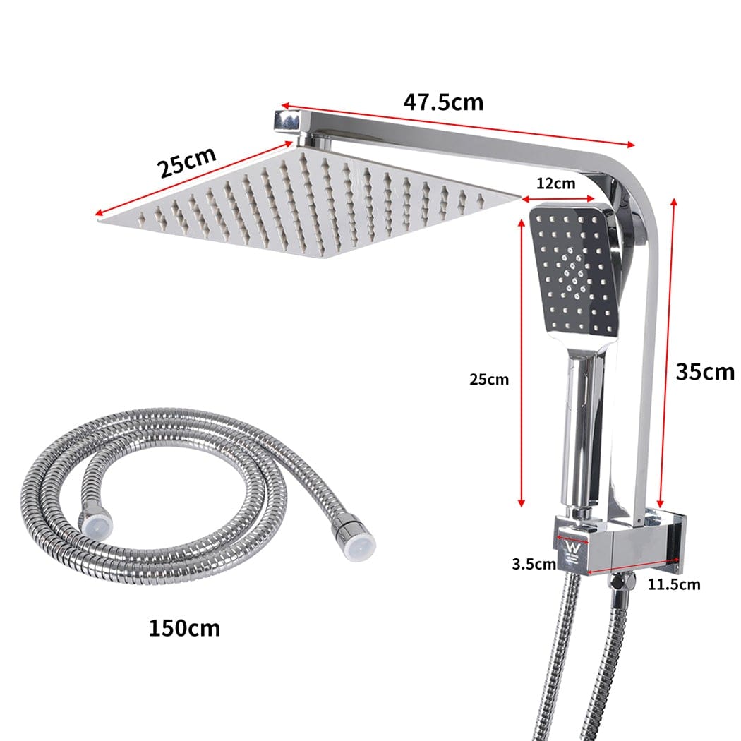 Rain Shower Head Set Silver Square Brass Taps Mixer Handheld High Pressure
