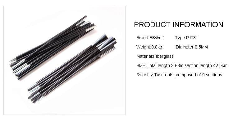 BSWolf 2pcs/set Tent Rod 3.63m Fiberglass Tent Poles 8.5mm Replacemet