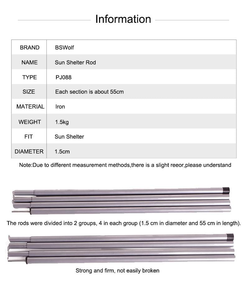 BSWolf 1 Pair Sun Shelter Iron Poles Awning
