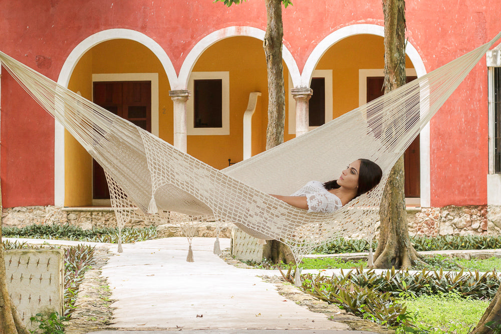 Hammock Deluxe Outdoor Cotton Mexican in Cream Colour Queen Size
