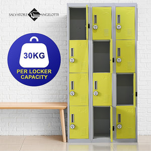 12-Door Locker for Office Gym- 4-Digit Combination Lock Yellow