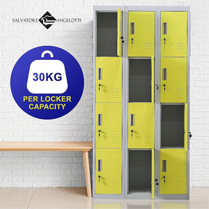 12-Door Locker for Office Gym Locker - Standard Lock with 2 Keys