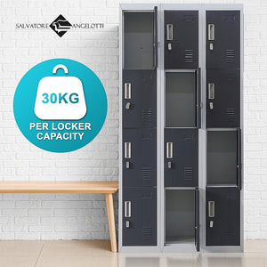 This 12-door locker, operated by padlock, offers a secure storage solution for multiple users. It is suitable for a variety of settings, including offices, dorms, gyms, spas, schools, and hospitals. As your needs grow, you can easily add more units while maintaining a consistent appearance throughout your establishment.