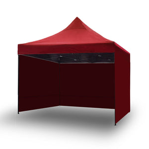 3x3m Pop Up Gazebo Outdoor Tent Folding Marquee Party Camping Market Canopy w/ Side Wall - red

This pop-up gazebo is perfect for any outdoor event, whether it's a sporting event, a kids' party, or a street stall. Made of high-quality PVC, it boasts exceptional durability and is 99% UV and water-resistant. It's simple set-up features a strong cross-bar steel frame that can be easily folded with Velcro attachments for the PVC cover. The reinforced PVC in peak roof positions enables it to withstand harsh weat