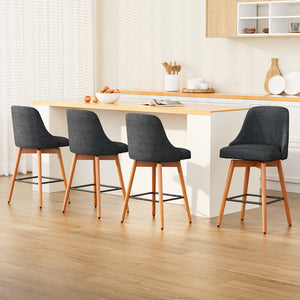 4x Wooden Bar Stools Swivel Bar Stool Kitchen Dining Chairs Cafe Charcoal

Wood, metal, and faux linen in total harmony. Such is the eclectic design of our Artiss Colby Bar Stool that stands out from other mundane offerings. Meticulously crafted with solid plywood in a stunning finish for the frame,
