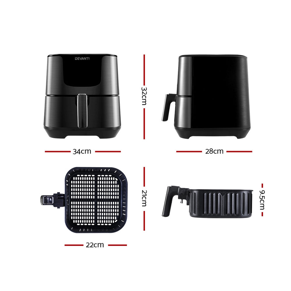 Devanti Air Fryer 7L LCD Fryers Oven Air fryer Kitchen Healthy Cooker Stainless Steel