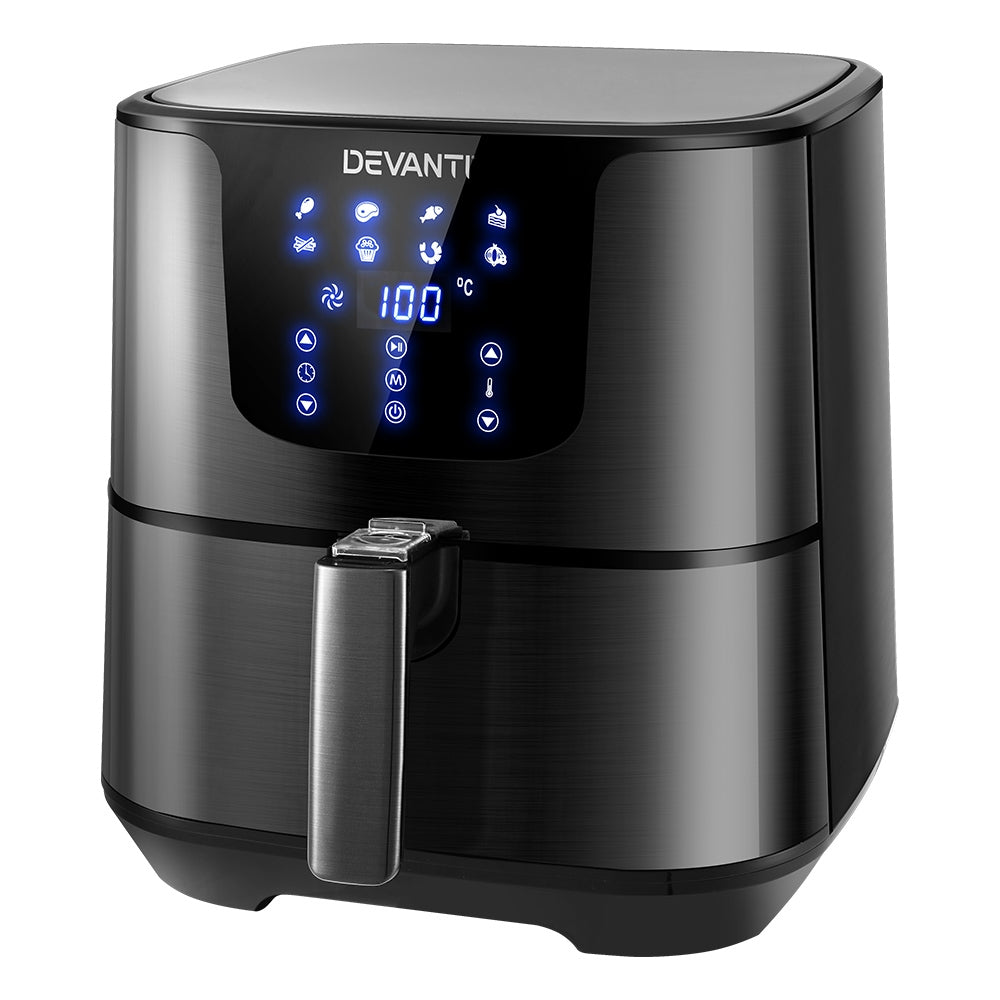 Devanti Air Fryer 7L LCD Fryers Oven Air fryer Kitchen Healthy Cooker Stainless Steel
