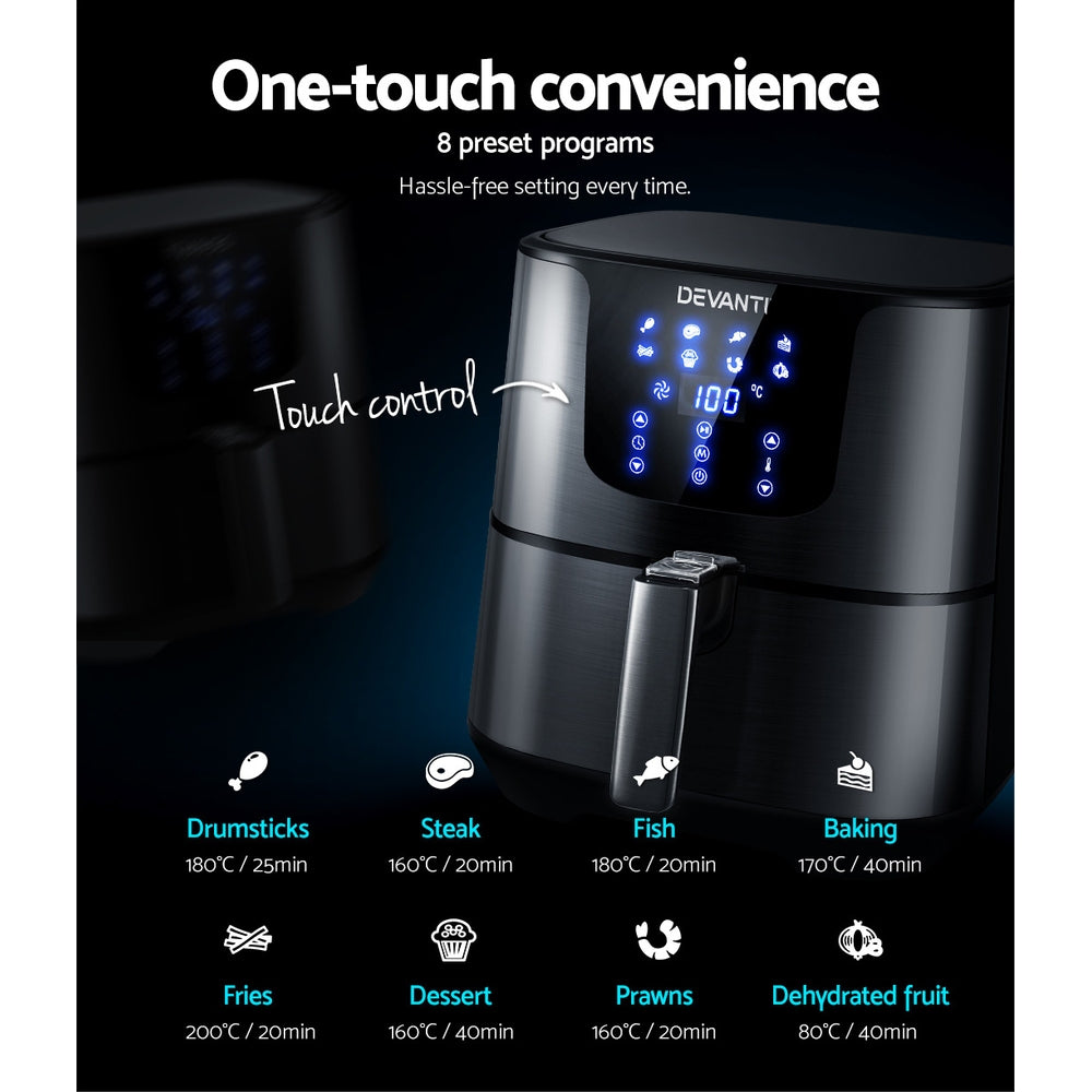 Devanti Air Fryer 7L LCD Fryers Oven Air fryer Kitchen Healthy Cooker Stainless Steel