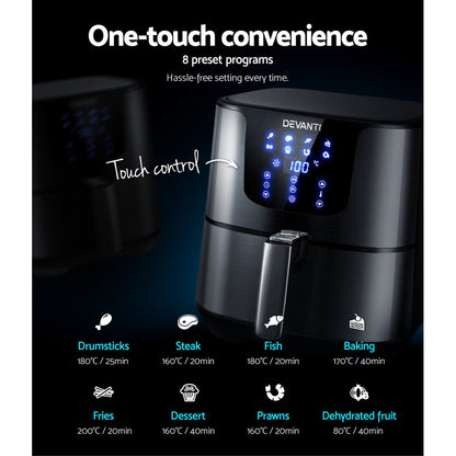 Devanti Air Fryer 7L LCD Fryers Oven Air fryer Kitchen Healthy Cooker Stainless Steel