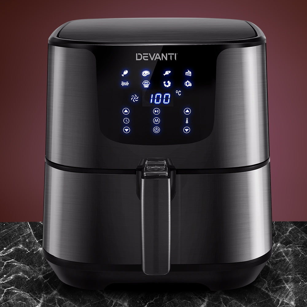 Devanti Air Fryer 7L LCD Fryers Oven Air fryer Kitchen Healthy Cooker Stainless Steel