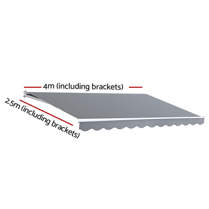 Instahut Retractable Folding Arm Awning Manual Sunshade 4Mx2.5M Pearl Grey