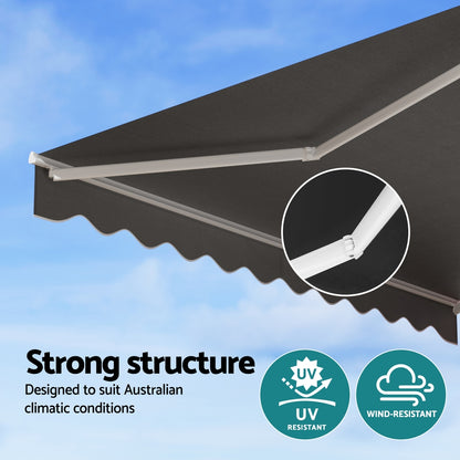 Instahut Retractable Folding Arm Awning Motorised Sunshade 3.5M X 2.5M Grey
