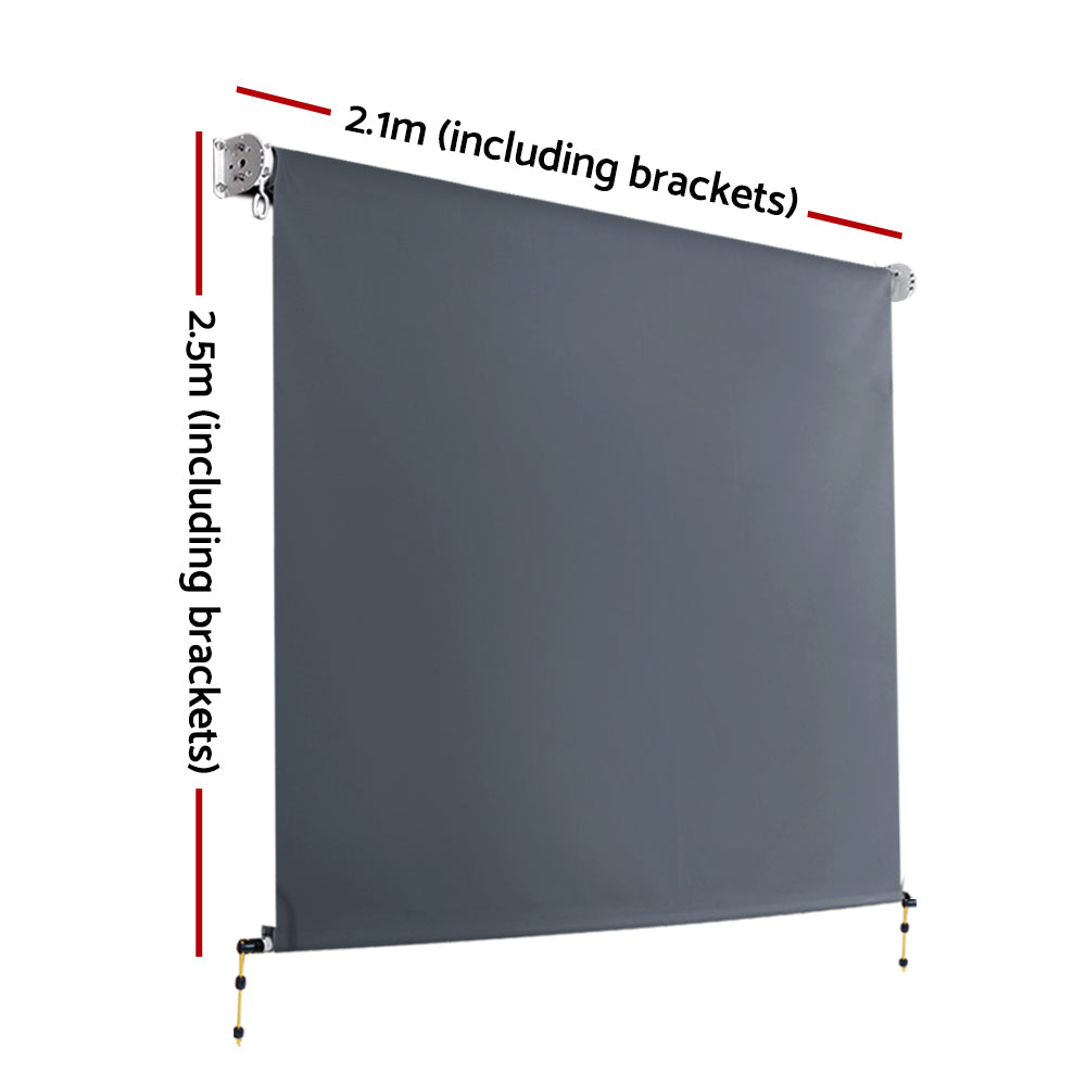 Instahut 2.1X2.5M Outdoor Blinds Awning Roll Down Canopy Retractable Outdoor Blinds Window Shade Grey