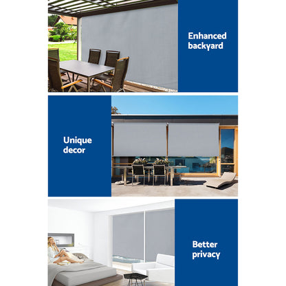 Instahut 3X2.5M Outdoor Blinds Awning Roll Down Screen Fabric Blinds Outdoor Window Shade Grey
