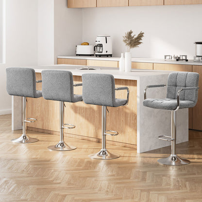 Artiss 4x Bar Stools Fabric Gas Lift w/Armrest Grey

Elevate your home bar or kitchen counter with the Artiss 4x Bar Stools Fabric Gas Lift w/Armrest in Grey. The classic design and faux linen fabric exude timeless elegance, while the extra thick foam padding and contoured backrest provide supreme comfort. Enjoy a touch of class and ultimate relaxation with this versatile and stylish bar stool set.