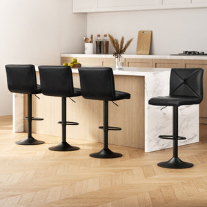 Artiss 4x Bar Stools Leather Chrome Kitchen Cafe Bar Stool Chair, Gas Lift Black

Upgrade your kitchen or dining area with these sleek and stylish bar stools. Featuring leather seats and a black finish, they are both timeless and trendy. The padded seats and cross-back rest provide comfort, while the 360-degree swivel seat allows for easy movement. Plus, with the gas lift, you can effortlessly adjust the height to fit your counter bar or dining table. Stay in style and comfort with our Artiss bar stools.