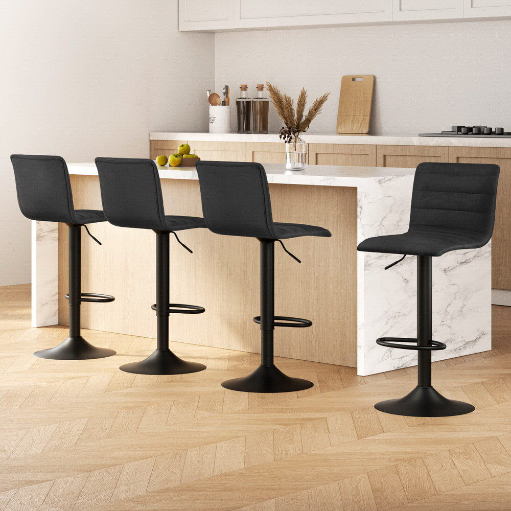 Artiss 4x Bar Stools Fabric Kitchen Cafe Swivel Bar Stool Chair Gas Lift Black

Enhance your space with these 4 Bar Stools in Black. A quality bar stool is essential for versatile and functional use, with factors like height, seat material, and design cohesion playing a crucial role. Our Fabric Bar Stools are expertly crafted to provide a well-balanced and deliberate design in any setting.