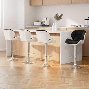 Artiss 4x Bar Stools Gas Lift Padded Leather Black &amp; White

Unwind and unwind with the Artiss Jorn Bar Stool, a must-have for any home that values sophistication and modern style. Crafted with premium faux leather upholstery, this bar stool boasts an extra thick cushion for unrivaled comfort. Additionally, the rhombus-motif backrest enhances its innate charm with a touch of elegance.&nbsp;